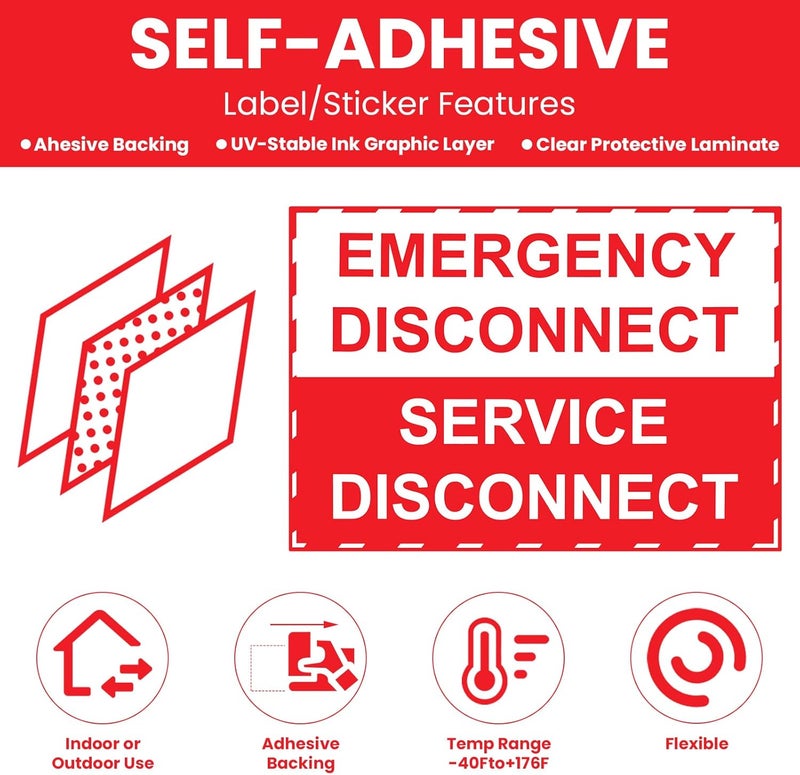 LEIFIDE 12 Pack NEC Compliant Emergency Disconnect Sticker 5"x 3.5" Emergency Disconnect Service Warning Sticker Shut Off Sign Uv-Resistant Electric Panel Labels Vinyl Waterproof for Indoor Outdoor - Image 4